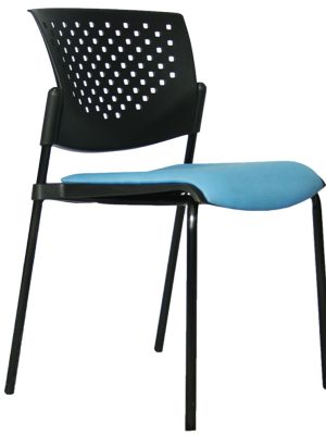 Imagen de una Silla Interlocutora Butterfly en color negro y asiento azul con estructura de 4 patas, plásticos de polipropileno y acabado en pintura electrostática.