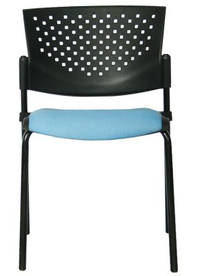 Imagen frontal de la Silla Interlocutora Osaka en color negro y asiento azul.